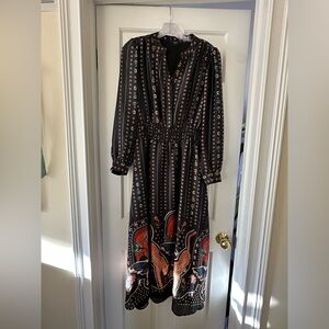 Tahari Black Floral-Trim Long Sleeve Maxi Dress